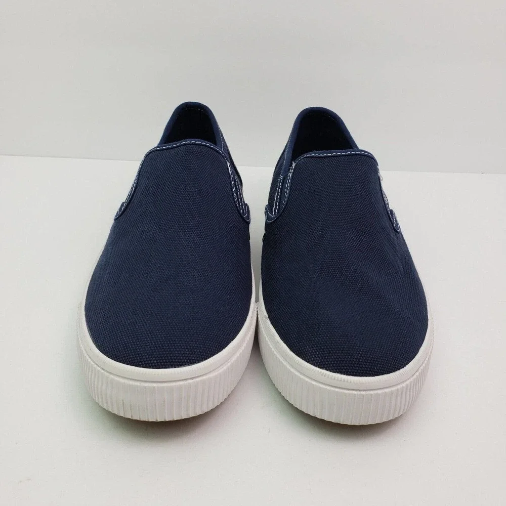 Toms Baja Classic Mens Size 9 Navy Blue Canvas Slip On Casual Loafer Shoes